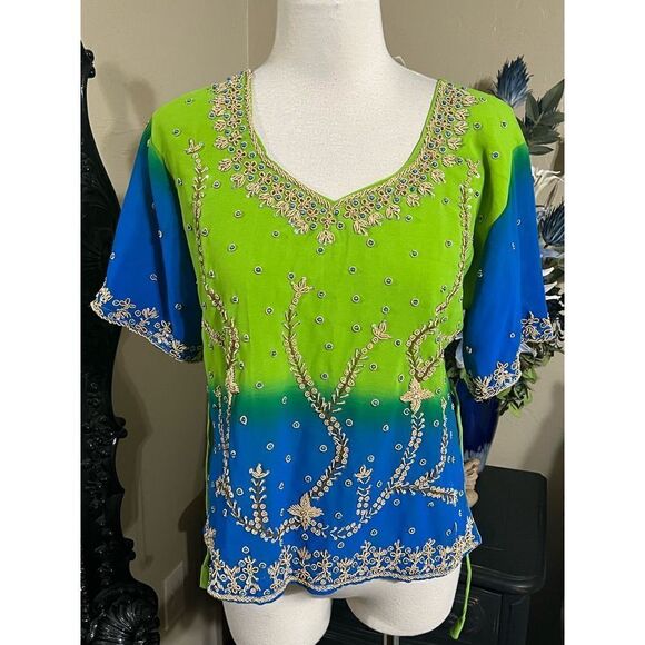Hindu Inspired Beaded Tunic Blouse with Dupatta Size 40 - Picture 3 of 5